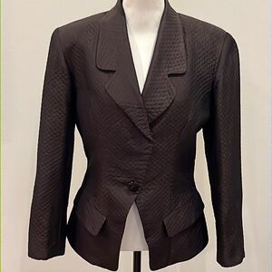 Pamela Dennis Quilted Silk Blazer Chocolate Brown Beaded Buttons Size 6 USA